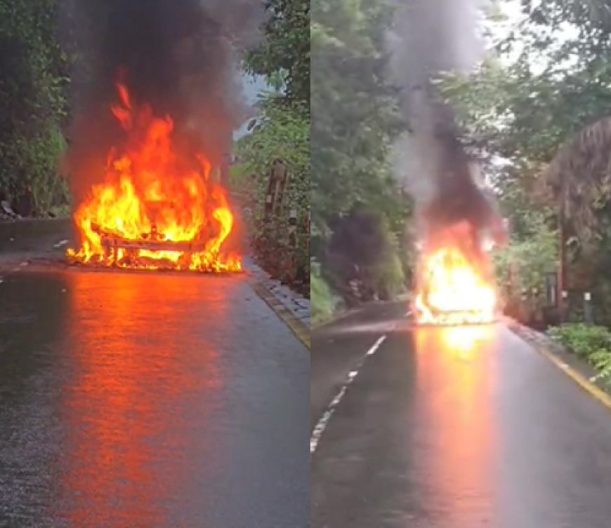 ഓടിക്കൊണ്ടിരുന്ന കാർ താമരശ്ശേരി ഒൻപതാം വളവിന് താഴെ കത്തിനശിച്ചു