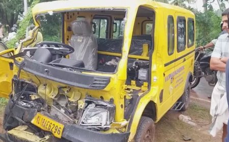 വടകര എടച്ചേരിയിൽ സ്വകാര്യ ബസ് സ്കൂൾ വാഹനത്തിലിടിച്ച് വിദ്യാർഥികൾക്കും ഡ്രൈവർക്കും പരിക്ക്