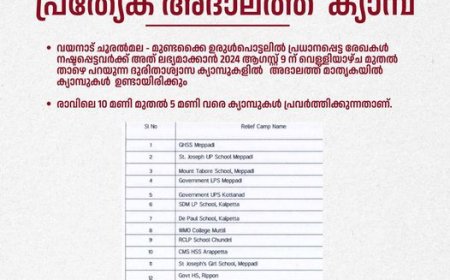ചൂരൽമല - മുണ്ടക്കൈ ഉരുൾപൊട്ടലിൽ പ്രധാനപ്പെട്ട രേഖകൾ നഷ്ടപ്പെട്ടവർക്ക് അത്‌ ലഭ്യമാക്കാൻ ഇന്ന് മുതൽ  11  ക്യാമ്പുകൾ