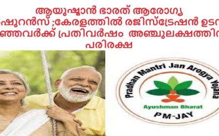 ആയുഷ്മാൻ ഭാരത് ആരോഗ്യ ഇൻഷുറൻസ് ;കേരളത്തിൽ രജിസ്ട്രേഷൻ ഉടൻ,70 കഴിഞ്ഞവർക്ക് പ്രതിവർഷം  അഞ്ചുലക്ഷത്തിന്റെ പരിരക്ഷ