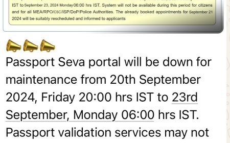 സെപ്റ്റംബർ 23  തിങ്കൾ 06:00 മണിവരെ,    പാസ്‌പോർട്ട് സേവാ പോർട്ടൽ പ്രവർത്തനരഹിതമാകും