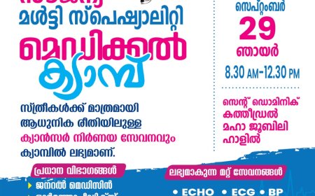 മൾട്ടി സ്പെഷ്യാലിറ്റി മെഡിക്കൽ ക്യാമ്പ്  സെപ്. 29 ന് കാഞ്ഞിര പള്ളിയിൽ