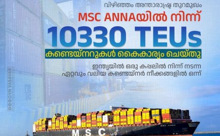 ഒരു കപ്പലിൽ നിന്നു മാത്രം 10,330 കണ്ടെയ്നറുകൾ കൈകാര്യം ചെയ്ത് വിഴിഞ്ഞം അന്താരാഷ്ട്ര തുറമുഖം