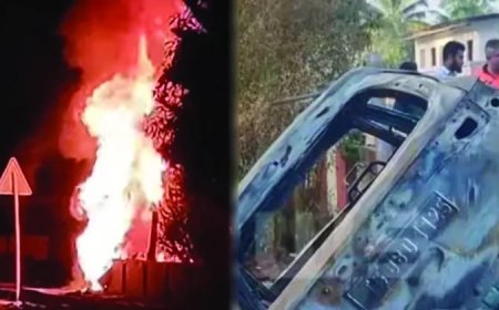 പത്തനംതിട്ടയിൽ അയ്യപ്പഭക്തർ സ‍ഞ്ചരിച്ച കാർ അപകടത്തിൽ കത്തിനശിച്ചു; അപകടം ദർശനം കഴിഞ്ഞ് മടങ്ങവേ,