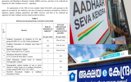 ആധാർ നിരക്കുകളിൽ വർധനവ് പ്രഖ്യാപിച്ച് ആധാർ അതോറിട്ടി ,ഒക്ടോബർ ഒന്നുമുതൽ നിലവിൽ വരും