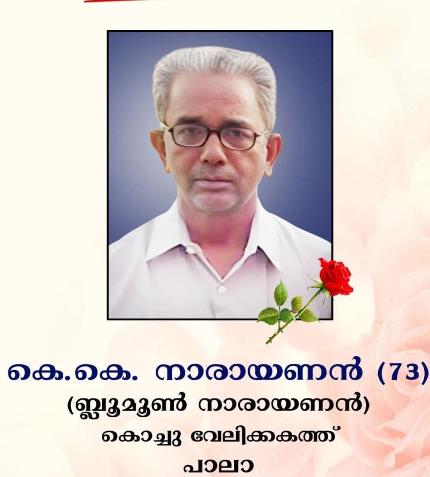 പാലായിലെ പ്രമുഖ ഹോട്ടല് വ്യാസായി കെ.കെ നാരായണന് (ബ്ലൂ മൂണ് നാരായണന്) വാഹനാപകടത്തില് മരിച്ചു