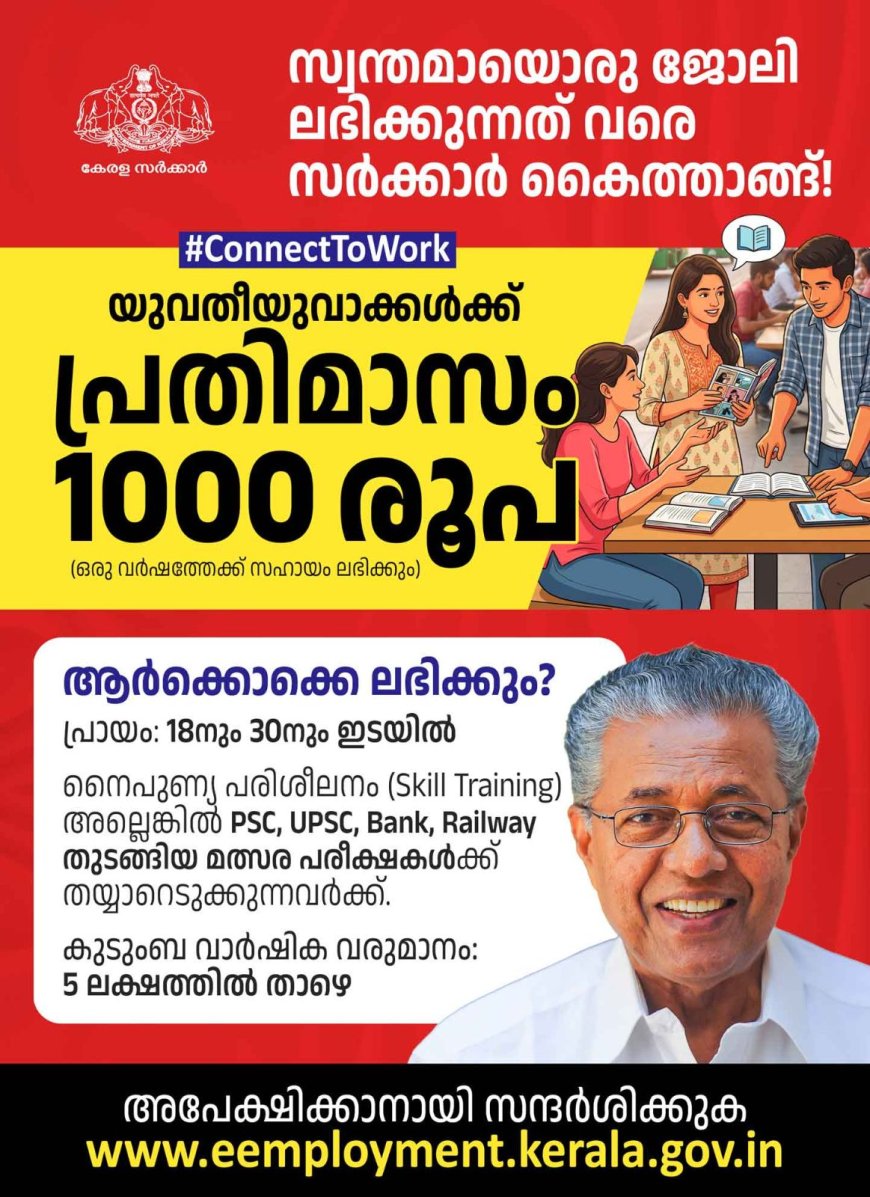 പഠനം കഴിഞ്ഞ് ജോലിക്കായി തയ്യാറെടുക്കുന്നവർക്ക് കേരള സർക്കാരിന്റെ നൈപുണ്യ വികസന-തൊഴിൽ സ്കോളർഷിപ്പ് പദ്ധതി - കണക്ട് ടു വർക്ക്