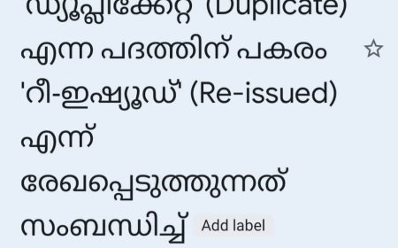 നഷ്ടപ്പെടുന്ന സർക്കാർ രേഖകൾക്കു പകരം നൽകുന്നവയിൽ ഡ്യൂപ്ലിക്കേറ്റ് എന്നത് ഒഴിവാക്കി റീ ഇഷ്യൂഡ് എന്നാക്കണമെന്നാവശ്യം