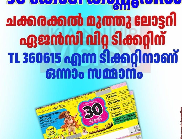തിരുവോണം ബമ്പർ TL 360615 എന്ന ടിക്കറ്റിന്.